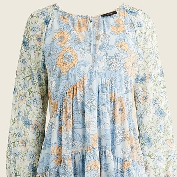 J. CREW BLUE PEACH FLORAL CHIFFON BABYDOLL SWING DRESS 10 NWT - Picture 11 of 13
